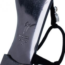 Pre Owned Giuseppe Zanotti Black Suede Jeweled Thong Flat Sandals Size 37