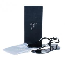 Pre Owned Giuseppe Zanotti Black Suede Jeweled Thong Flat Sandals Size 37