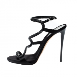 مملوكة مسبقًا صندل جوسييي زانوتي ساتان أسود مزخرف بسيور مقاس 38