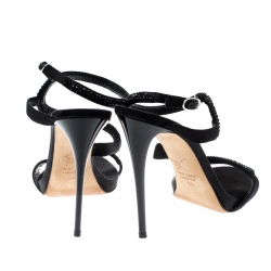 مملوكة مسبقًا صندل جوسييي زانوتي ساتان أسود مزخرف بسيور مقاس 38