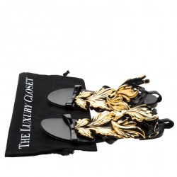 Pre Owned Giuseppe Zanotti Black And Gold Leather Cruel Summer Wing Flat Sandals Size 39