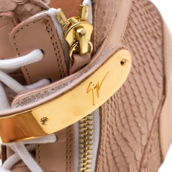 Pre Owned Giuseppe Zanotti Pink Python Embossed Leather Lorenz Wedge Sneakers Size 38.5