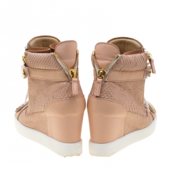Pre Owned Giuseppe Zanotti Pink Python Embossed Leather Lorenz Wedge Sneakers Size 38.5