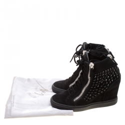 Pre Owned Giuseppe Zanotti Black Suede Embellished Wedge Sneakers Size 38