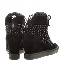 Pre Owned Giuseppe Zanotti Black Suede Embellished Wedge Sneakers Size 38