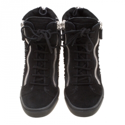 Pre Owned Giuseppe Zanotti Black Suede Embellished Wedge Sneakers Size 38