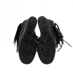 Pre Owned Giuseppe Zanotti Black Leather and Velvet Lorenze Embellished Fringe Wedge Sneakers Size 40.5