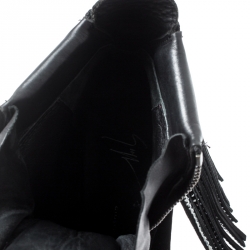 Pre Owned Giuseppe Zanotti Black Leather and Velvet Lorenze Embellished Fringe Wedge Sneakers Size 40.5