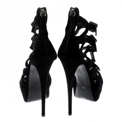 Pre Owned صندل جوسيبي زانوتي مزين إبزيم نعل سميك قفصي سويدي أسود مقاس 41