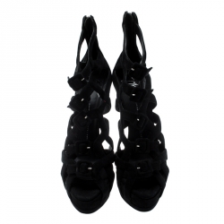 Pre Owned صندل جوسيبي زانوتي مزين إبزيم نعل سميك قفصي سويدي أسود مقاس 41