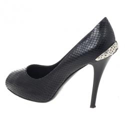 Pre Owned Giuseppe Zanotti Black Embossed Peep Toe Pumps Size 36.5