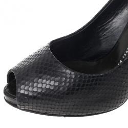 Pre Owned Giuseppe Zanotti Black Embossed Peep Toe Pumps Size 36.5