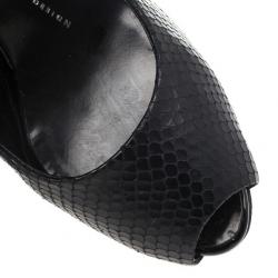 Pre Owned Giuseppe Zanotti Black Embossed Peep Toe Pumps Size 36.5