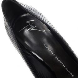Pre Owned Giuseppe Zanotti Black Embossed Peep Toe Pumps Size 36.5