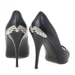 Pre Owned Giuseppe Zanotti Black Embossed Peep Toe Pumps Size 36.5