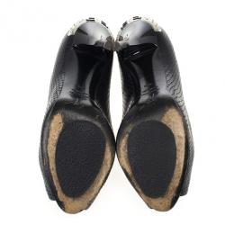 Pre Owned Giuseppe Zanotti Black Embossed Peep Toe Pumps Size 36.5