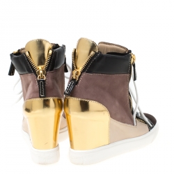 Pre Owned Giuseppe Zanotti Multicolor Suede and Patent Leather Hidden Wedge Sneakers Size 38.5