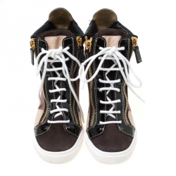 Pre Owned Giuseppe Zanotti Multicolor Suede and Patent Leather Hidden Wedge Sneakers Size 38.5