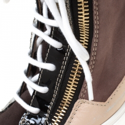 Pre Owned Giuseppe Zanotti Multicolor Suede and Patent Leather Hidden Wedge Sneakers Size 38.5