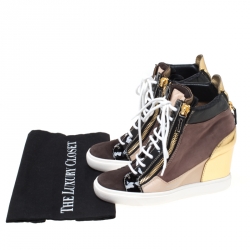 Pre Owned Giuseppe Zanotti Multicolor Suede and Patent Leather Hidden Wedge Sneakers Size 38.5