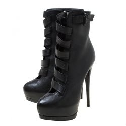 Pre Owned حذاء بوت كاحل جوسيبي زانوتي سيور نعل سميك جل دأسود مقاس 38.5