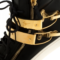 Pre Owned Giuseppe Zanotti Leather Metal Plate Ski Buckle High Top Sneakers Size 38