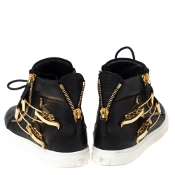 Pre Owned Giuseppe Zanotti Leather Metal Plate Ski Buckle High Top Sneakers Size 38