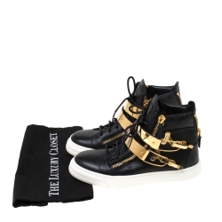 Pre Owned Giuseppe Zanotti Leather Metal Plate Ski Buckle High Top Sneakers Size 38