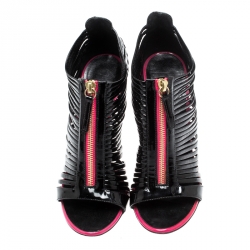 Pre Owned Giuseppe Zanotti Black/Pink Patent Leather Zip Caged Open Toe Booties Size 36
