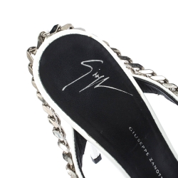 Pre Owned  Giuseppe Zanotti White Patent Leather Chain Detail Strappy Sandals Size 38