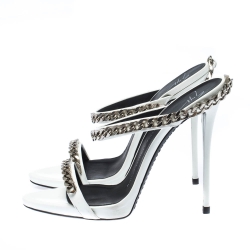 Pre Owned  Giuseppe Zanotti White Patent Leather Chain Detail Strappy Sandals Size 38