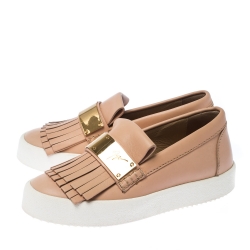 Pre Owned Giuseppe Zanotti Beige Fringed Leather Slip On Sneakers Size 36