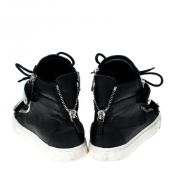 Pre Owned Giuseppe Zanotti Black Leather Double Chain High Top Sneakers Size 38