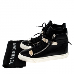 Pre Owned Giuseppe Zanotti Black Leather Double Chain High Top Sneakers Size 38