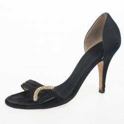 Pre Owned Giuseppe Zanotti Black Satin Crystal D'orsay Pumps Size 38.5