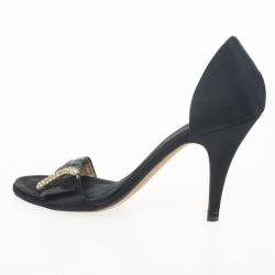 Pre Owned Giuseppe Zanotti Black Satin Crystal D'orsay Pumps Size 38.5