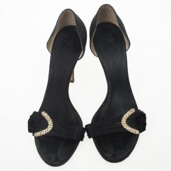 Pre Owned Giuseppe Zanotti Black Satin Crystal D'orsay Pumps Size 38.5