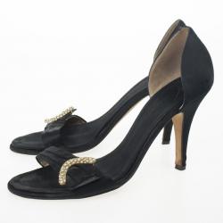 Pre Owned Giuseppe Zanotti Black Satin Crystal D'orsay Pumps Size 38.5