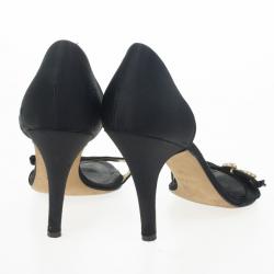 Pre Owned Giuseppe Zanotti Black Satin Crystal D'orsay Pumps Size 38.5