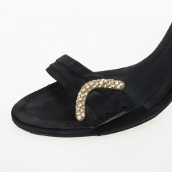 Pre Owned Giuseppe Zanotti Black Satin Crystal D'orsay Pumps Size 38.5