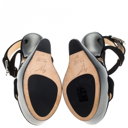 مملوكة مسبقًا Giuseppe Zanotti Black Suede T Strap Platform Heel Less Wedge Sandals Size 37