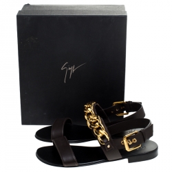 Pre Owned صندل جوسيبي زانوتي جلد بني داكن بحزام كاحل مقاس 41