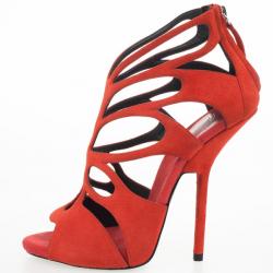 Pre Owned Giuseppe Zanotti Orange Suede Butterfly Cutout Sandals Size 38