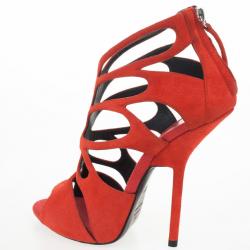 Pre Owned Giuseppe Zanotti Orange Suede Butterfly Cutout Sandals Size 38