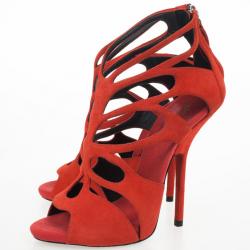 Pre Owned Giuseppe Zanotti Orange Suede Butterfly Cutout Sandals Size 38