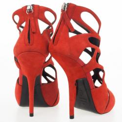 Pre Owned Giuseppe Zanotti Orange Suede Butterfly Cutout Sandals Size 38