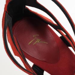 Pre Owned Giuseppe Zanotti Orange Suede Butterfly Cutout Sandals Size 38