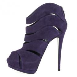 Pre Owned Giuseppe Zanotti Purple Suede Wave-Cutout Booties Size 39.5 