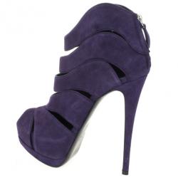 Pre Owned Giuseppe Zanotti Purple Suede Wave-Cutout Booties Size 39.5 