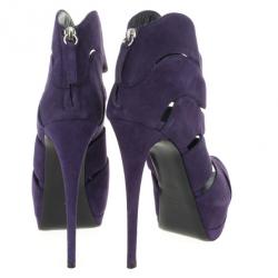 Pre Owned Giuseppe Zanotti Purple Suede Wave-Cutout Booties Size 39.5 